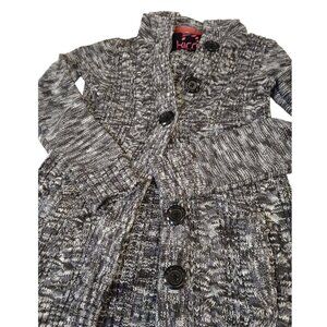 KIRRA Cable Knit Gray/White Button Hooded Cardigan EUC